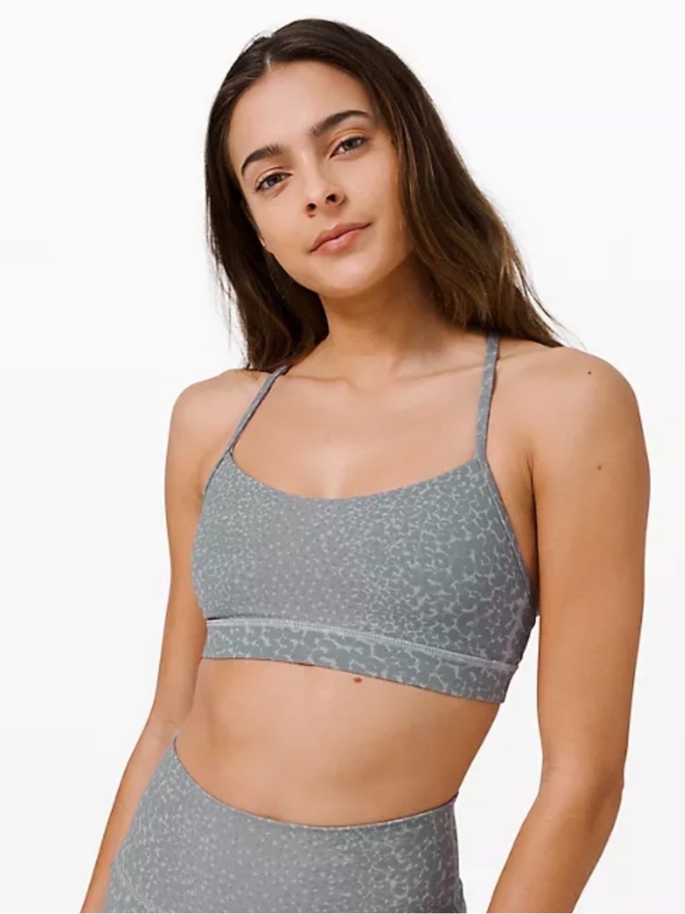 Lululemon Flow Y Nulu Bra, Camo Silver, Size 4